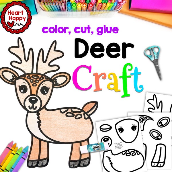 Printable Kids Deer Craft Template, Forest Animals, Woodland Animals, Homeschool, Teachers Resources, Instant Download, PDF Download