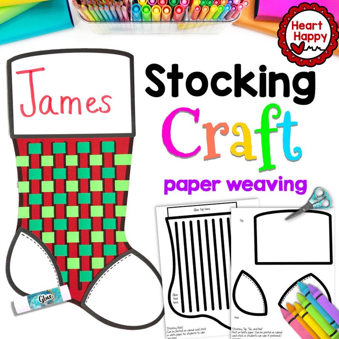 Christmas Stocking Kids Printable Craft Template, Winter Craft, Weaving ...
