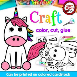 Manualidad de unicornio, plantilla de manualidad para niños imprimible, letra U, educación en el hogar, recursos para maestros, descarga instantánea en PDF