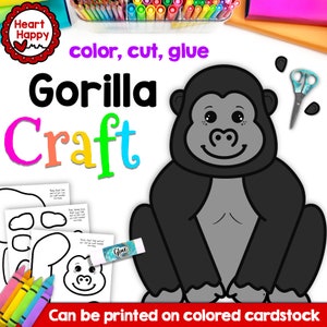 Gorilla Craft, Kids Printable Craft Template, Zoo Animal Craft, Letter G,  Homeschool, Teachers Resources, Instant PDF Download