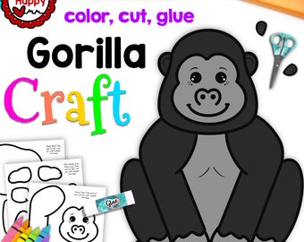 Gorilla Craft, Kids Printable Craft Template, Zoo Animal Craft, Letter G,  Homeschool, Teachers Resources, Instant PDF Download