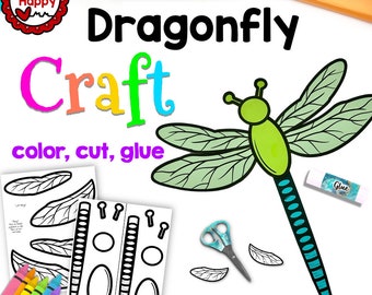 Afdrukbare sjabloon libelle voor kinderen, insectenknutsels, insectenknutsels, lenteknutsels, thuisonderwijs, bronnen voor leerkrachten, direct downloaden, pdf-download