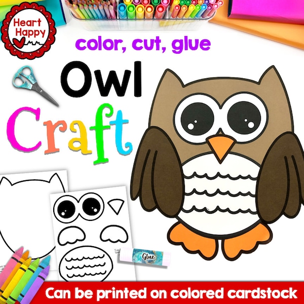 Printable Kids Owl Craft Template, Forest Animals, Woodland Animals, Homeschool, Teachers Resources, Instant Download, PDF Download