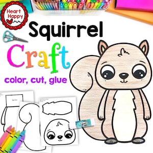 Printable Kids Squirrel Craft, Fall Autumn Harvest Craft, Homeschool, Teachers Resources, Instant Download, PDF Download