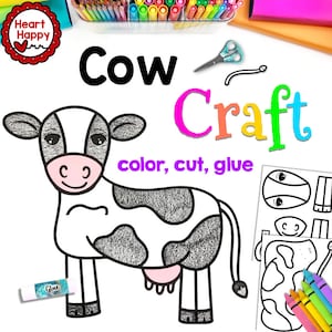 Artesanía de vacas, Plantilla imprimible para niños, Animales de granja, Letra C, Educación en el hogar, Recursos para maestros, Descarga instantánea, Descarga PDF