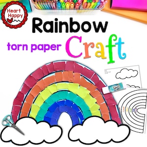 Regenbogen zerrissene Papierfigur, Kinder druckbare Bastelvorlage, Frühling, Wetter Handwerk Hausschule, Lehrer Ressourcen, sofortiger PDF-Download