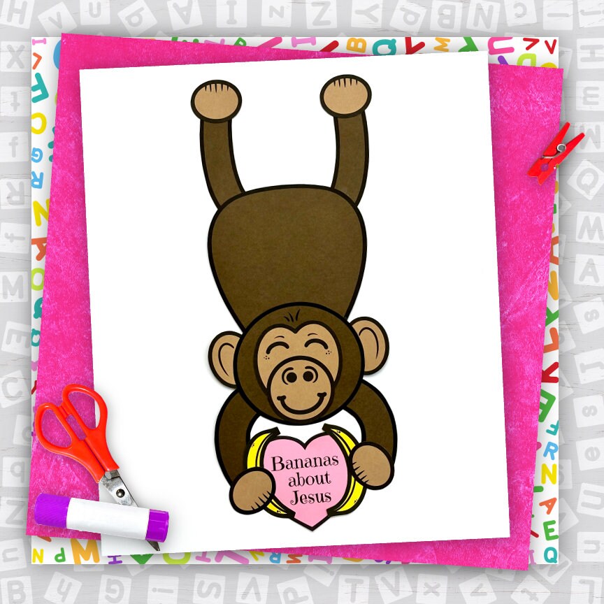 Chimp Craft Religious Kids Printable Craft Template, Chimpanzee Craft, Valentines ...