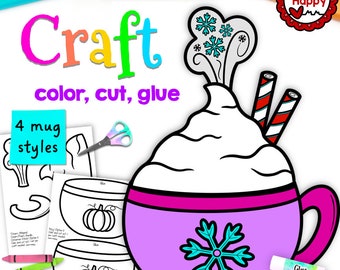 Artisanat de chocolat chaud, modèle d’artisanat imprimable pour enfants, artisanat d’hiver, artisanat d’automne, école à la maison, ressources pour les enseignants, téléchargement PDF instantané