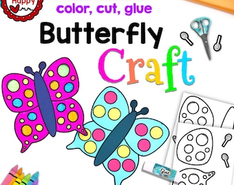 Afdrukbare sjabloon vlinder voor kinderen, insectenknutsels, lenteknutsels, thuisonderwijs, bronnen voor leerkrachten, direct downloaden, pdf-download