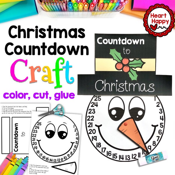 Snowman Christmas Countdown Kids Printable Craft Template, Christmas Paper Craft, Homeschool, Teachers Resources, Instant PDF Download