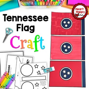 Tennessee Flag Craft, Kids Printable Craft Template, Tennessee State Symbols, 50 States, Teachers Resources, Instant PDF Download