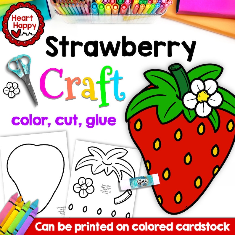 Strawberry Craft, Kids Printable Craft Template, Fruit Craft, Nutrition Activity, Homeschool ...