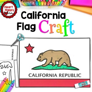 Manualidad con la bandera de California, plantilla para manualidades para niños, símbolos del estado de California, 50 estados, educación en el hogar, recursos para docentes, descarga instantánea de PDF