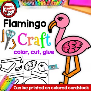 Flamingo Craft, modelo de artesanato para impressão infantil, artesanato de animais de zoológico, letra F, artesanato de verão, ensino em casa, recursos para professores, download instantâneo de PDF