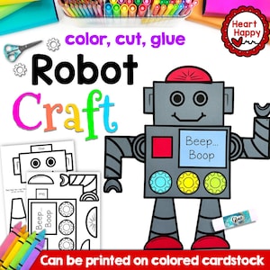 Plantilla de manualidad imprimible para niños robot, manualidad con la letra R, manualidades de papel, educación en el hogar, recursos para docentes, descarga instantánea en PDF