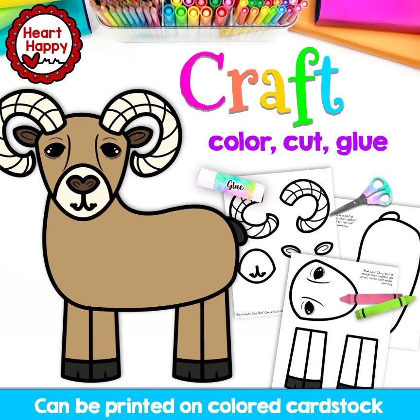 Bighorn Sheep Craft Template, Kids Printable Desert Animal (Instant…