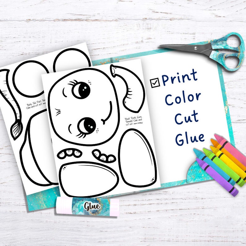 Elephant Kids Printable Craft Template Zoo Animals Craft - Etsy