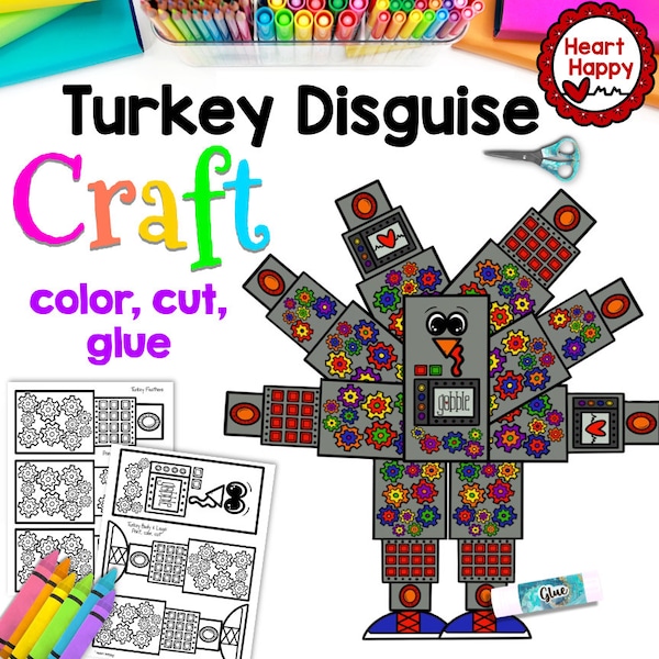 Turkey Craft, Kids Printable Craft Template, Thanksgiving, Fall Craft, Disguise a Turkey, Homeschool, Teachers Resources,Instant PDFDownload