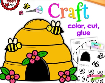 Bijenkorf afdrukbare ambachtelijke sjabloon voor kinderen, bug Craft, Insect Craft, lente Craft, thuisonderwijs, bronnen voor leerkrachten, Instant Download, PDF Download