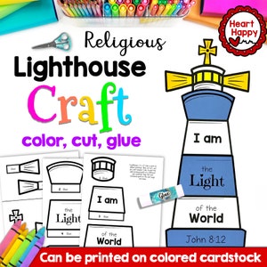 I am the Light Kids Printable Religious Craft Template, Lighthouse Craft, Bible Lessons, Sunday School, Homeschool, Instant PDF Download
