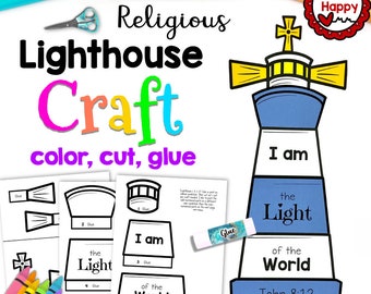I am the Light Kids Printable Religious Craft Template, Lighthouse Craft, Bible Lessons, Sunday School, Homeschool, Instant PDF Download