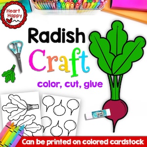 Manualidad de rábano, plantilla de artesanía imprimible para niños, vegetales, nutrición, partes de una planta, educación en el hogar, recursos para maestros, descarga instantánea de PDF