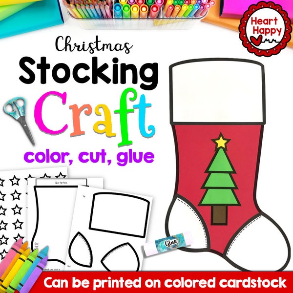 Christmas Stocking Kids Printable Craft Template, Kids Christmas Craft, Holiday Craft, Homeschool, Teachers Resources,Instant PDF Download