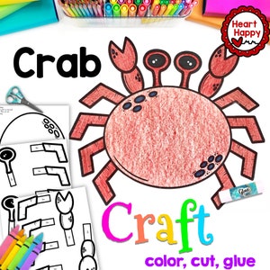 Printable Kids Crab Craft Template, Ocean Crafts, Homeschool, Teachers Resources, Instant Download, PDF Download