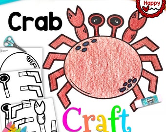 Printable Kids Crab Craft Template, Ocean Crafts, Homeschool, Teachers Resources, Instant Download, PDF Download