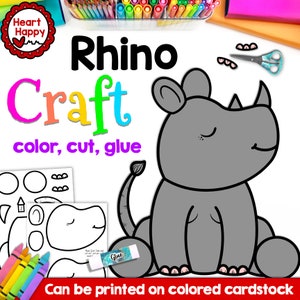 Manualidad de rinoceronte, plantilla de manualidad imprimible para niños, manualidad de animales del zoológico, letra R, educación en el hogar, recursos para maestros, descarga instantánea en PDF