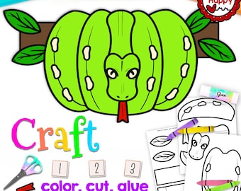 Snake Craft, Kids Green Tree Python Printable Craft Template, Rainforest, Homeschool, Teachers Resources, Instant Download, PDF Download
