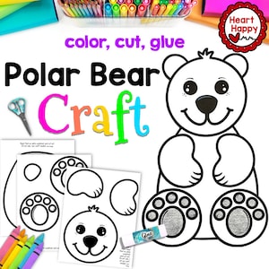 Polar Bear Kids Printable Craft Template, Winter Craft, Paper Crafts, Homeschool, Teachers Resources, Instant PDF Download