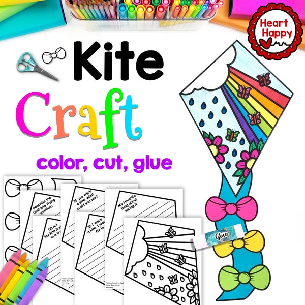 Spring Kite Kids Printable Craft Template, Creative Writing, Paper Crafts, Homeschool, Teachers Resources, Instant PDF Download