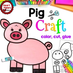 Artesanato de porco, modelo para impressão infantil, animais de fazenda, letra P, ensino em casa, recursos para professores, download instantâneo, download de PDF
