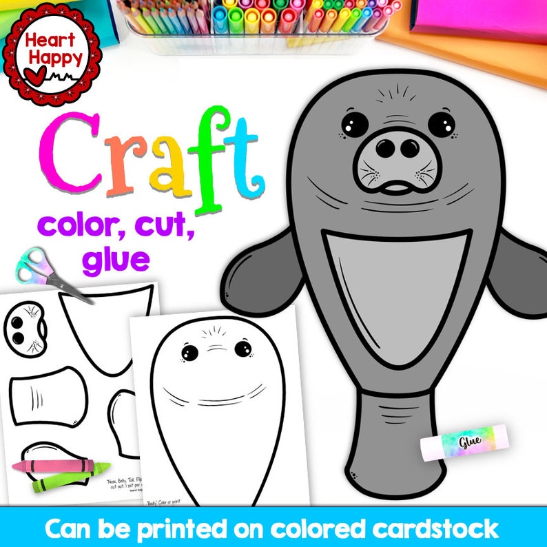Manatee Craft, Kids Printable Craft Template, Letter M, Marine Mammals