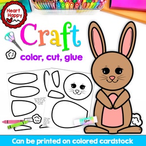 Manualidad de conejo, plantilla de manualidad imprimible para niños, primavera, letra R, letra B, educación en el hogar, recursos para maestros, descarga instantánea en PDF
