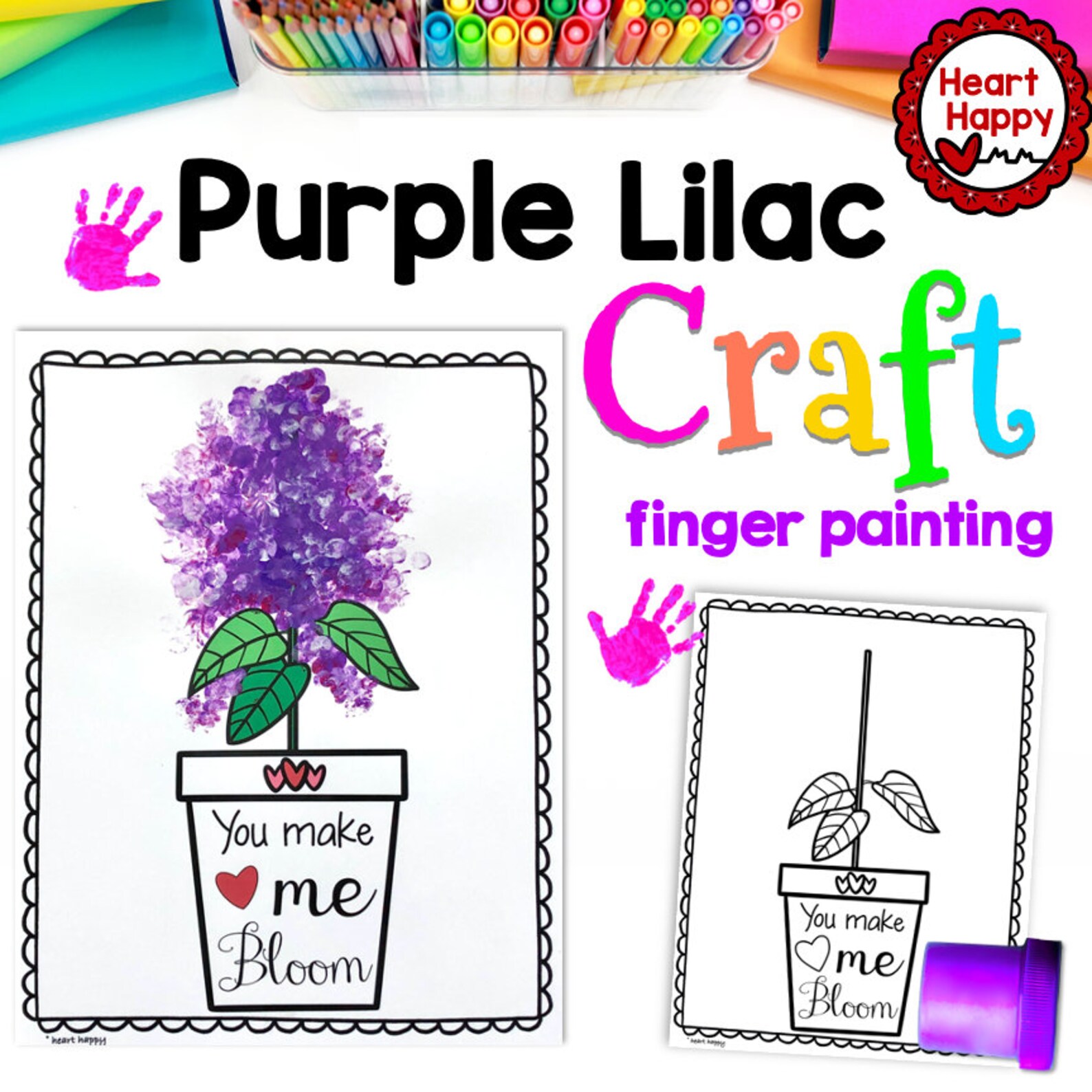 Lilac Flash Card.pdf Purple Lilac Kids Printable Craft Template, New Hampshire, Finger Paint ...