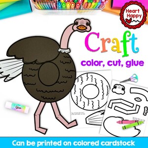 Artesanato de avestruz com letra O, modelo de artesanato infantil para impressão, artesanato de alfabeto, educação domiciliar, recursos para professores, download instantâneo de PDF