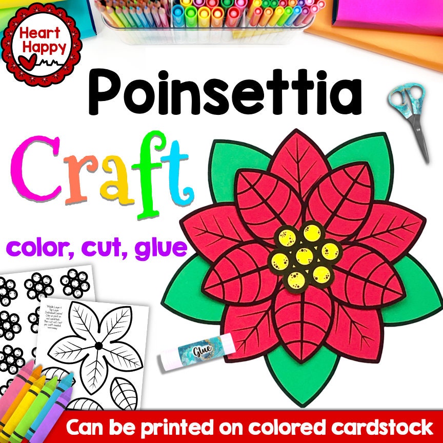 Poinsettia Kids Printable Craft Template Winter Craft Christmas Paper