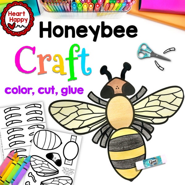 Printable Kids Honeybee Craft Template, Bug Craft, Insect Craft, Spring Craft, Homeschool, Teachers Resources, Instant Download, PDFDownload