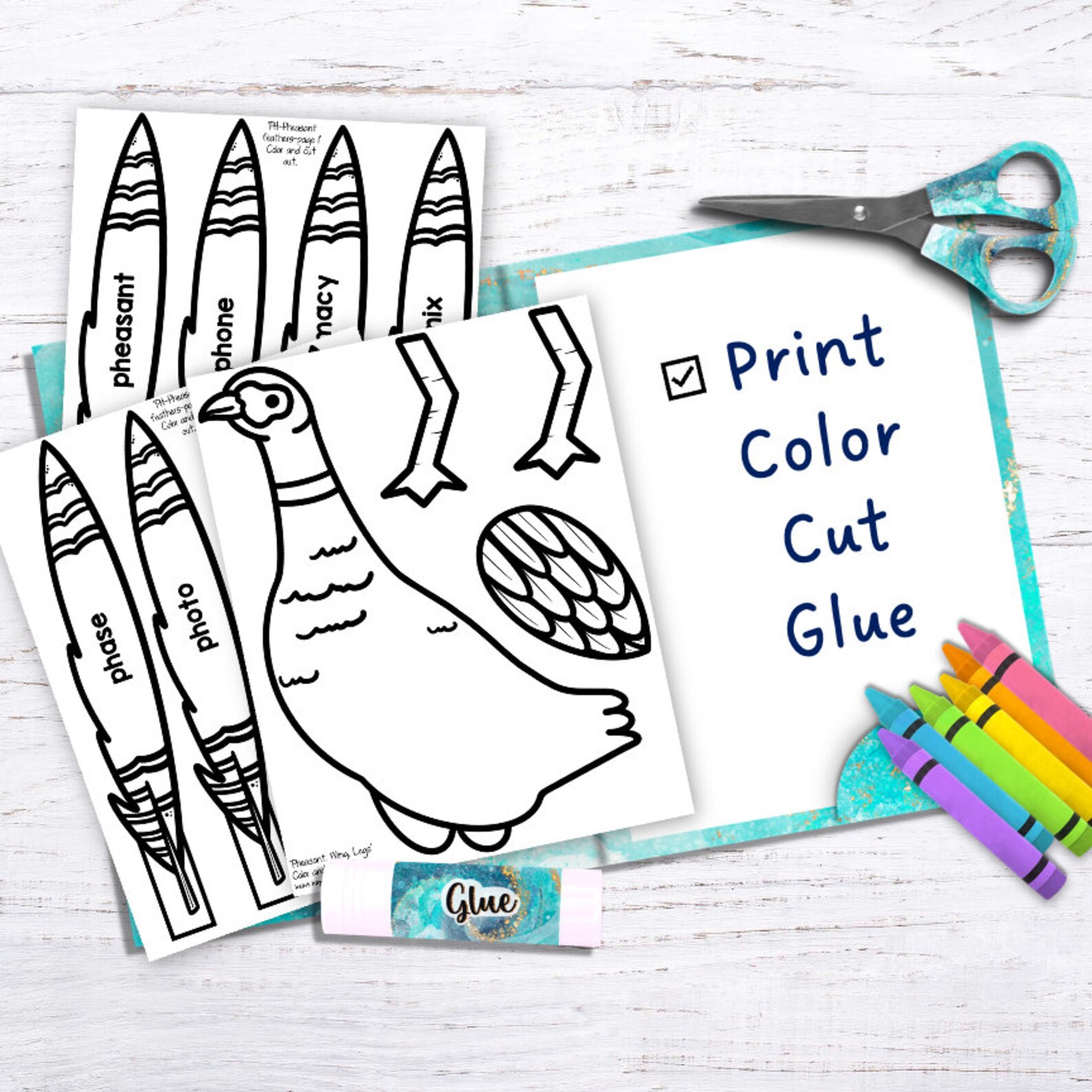 PH Digraph Craft, Kids Printable Craft Template, Pheasant Craft ...