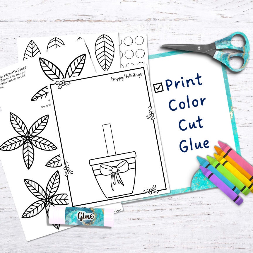Poinsettia Kids Printable Craft Template, Winter Craft, Christmas Paper Craft, Homeschool ...
