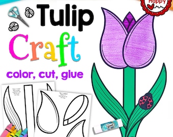 Printable Kids Tulip Craft Template, Garden Craft, Flower Craft, Spring Craft, Homeschool, Teachers Resources, Instant Download, PDFDownload