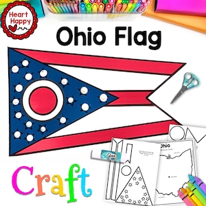 Vlag van Ohio, afdrukbare ambachtelijke sjabloon voor kinderen, symbolen van de staat Ohio, 50 staten, thuisonderwijs, bronnen voor leerkrachten, directe pdf-download