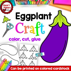 Manualidad de berenjena, plantilla imprimible para niños, manualidad con verduras, actividad nutricional, letra E, educación en casa, recursos para docentes, descarga instantánea en PDF