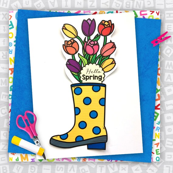Printable Kids Tulips in Rain Boots Craft Template Garden - Etsy