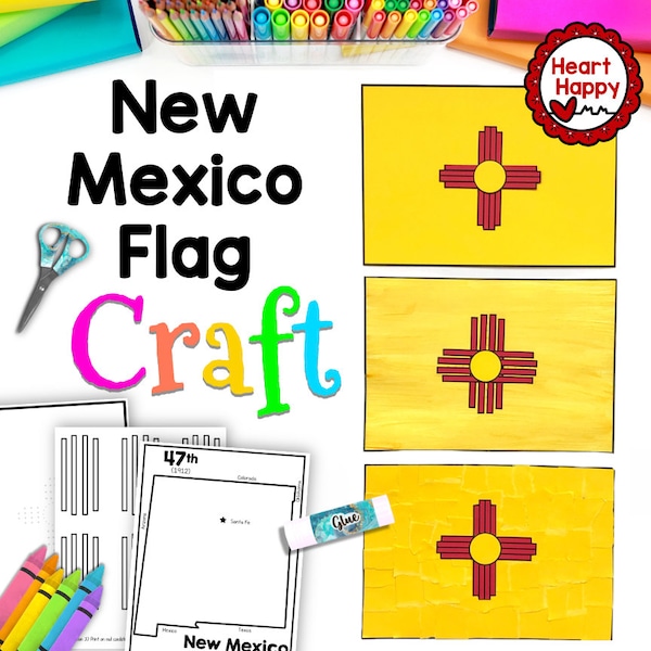 New Mexico Flag Craft, Kids Printable Craft Template, New Mexico State Symbols, 50 States, Teachers Resources, Instant PDF Download