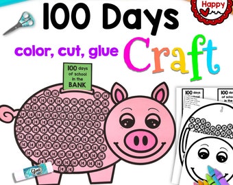 Kids Printable 100 days of School Craft Template, Pig Craft, Homeschool, Teachers Resources,Instant Download, PDF Download