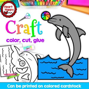 Manualidad de delfines, plantilla de manualidad imprimible para niños, animales del océano, mamíferos, letra D, verano, educación en el hogar, recursos para docentes, descarga instantánea en PDF