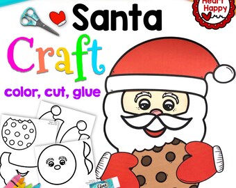 Santa and Cookie Kids Printable Christmas Craft Template, Santa Craft, Holiday Craft, , Homeschool, Teachers Resources,Instant PDF Download